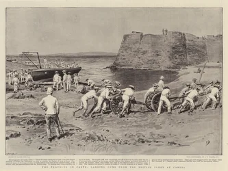 Die Unruhen auf Kreta, Landung von Kanonen von der britischen Flotte in Candia